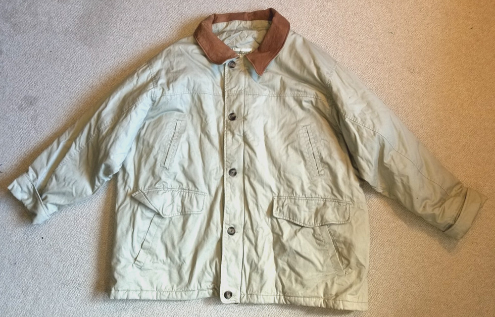VINTAGE NWT Mens Jacket-PRIDES LANDING-beige filled Chore Barn leather collar-3X